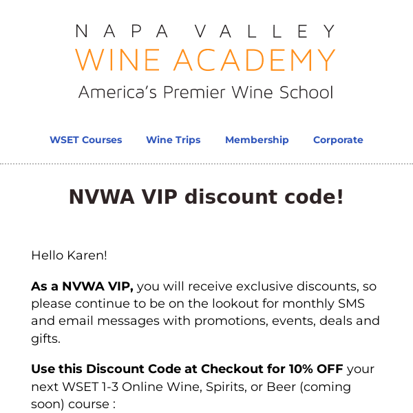 Your NVWA VIP 10% Discount Code for your next Online WSET Course!