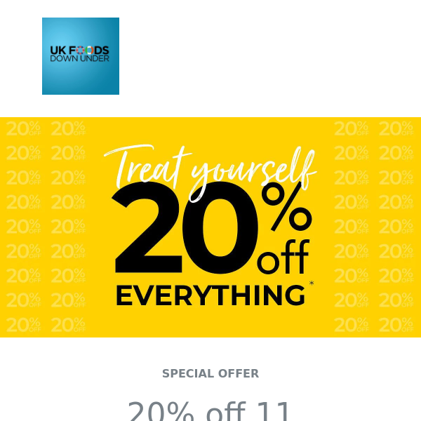 20% OFF EVERYTHING ONLINE UNTIL 9AM MONDAY 24TH JULY!! YES 20% OFF EVERYTHING!!!!