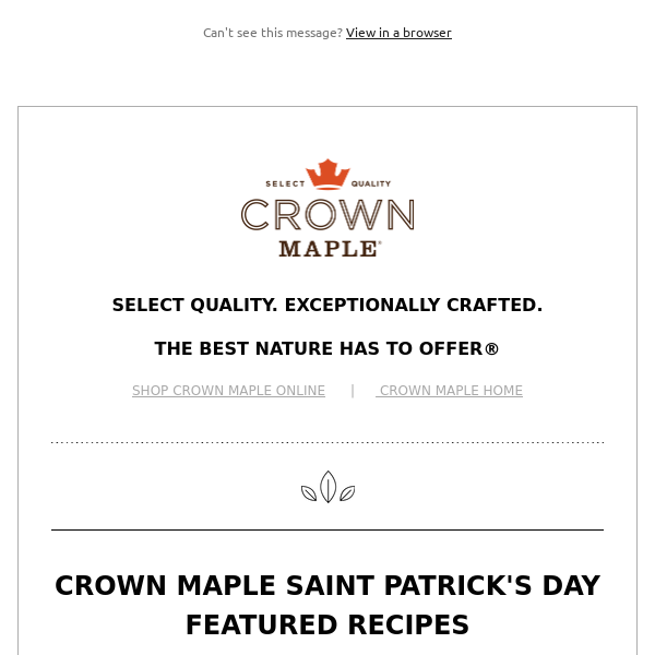 Crown Maple Saint Patrick's Weekend Recipes