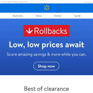🔊 Clearance, Rollbacks & more low prices!