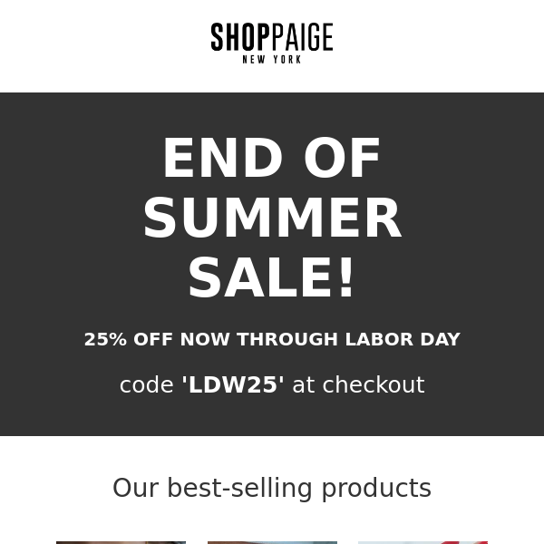 END OF SUMMER SALE! 25% OFF