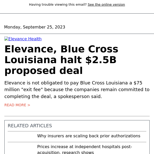 Elevance, Blue Cross Louisiana halt $2.5B proposed merger