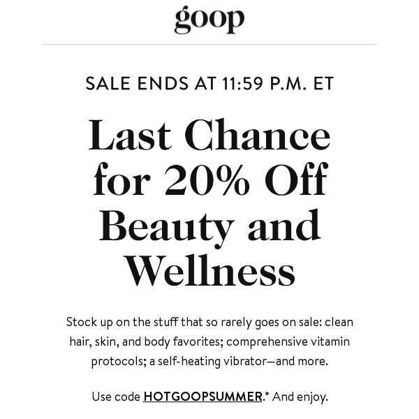 last day for 20% off