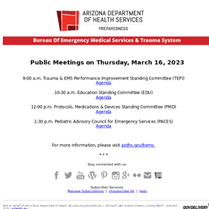 Bureau of EMS & Trauma System: Public Meetings on March 16, 2023