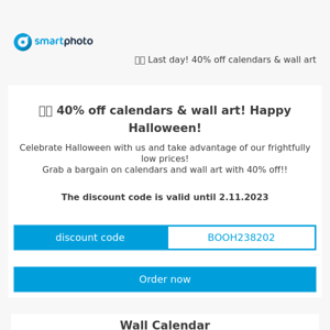 🎃👻 Last day! 40% off calendars & wall art