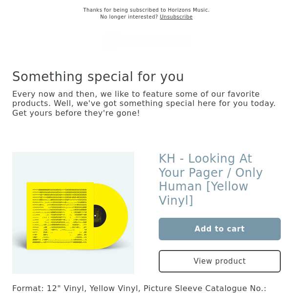 BACK IN! KH (FOUR TET) - Looking At Your Pager / Only Human [Yellow Vinyl]
