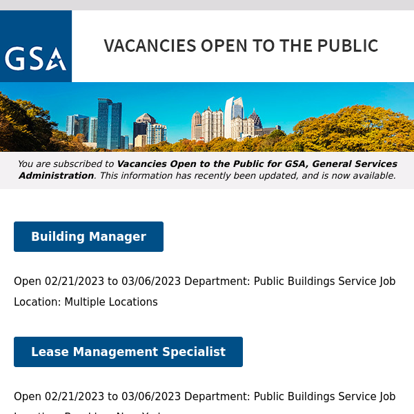 New/Current Job Opportunities at GSA Open to the Public (All U.S. Citizens)