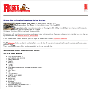 *CLOSING SOON* Ross's > Mining Stores Surplus Inventory Online Auction 17/05/23