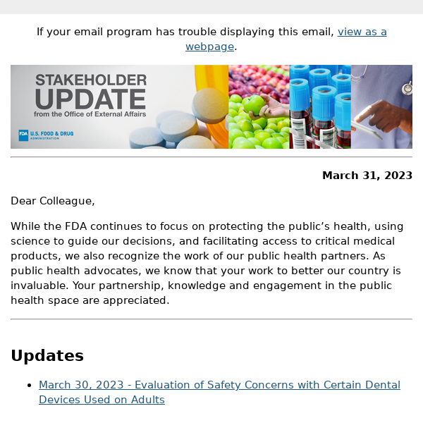 FDA Stakeholder Update - March 31, 2023