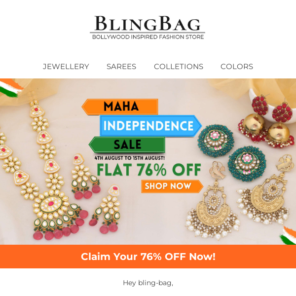 🇮🇳 Independence Day Special: FLAT 76% OFF on our Sparkling Collection! 💎🎉