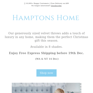 Free Express Shipping For All Velvet Throws