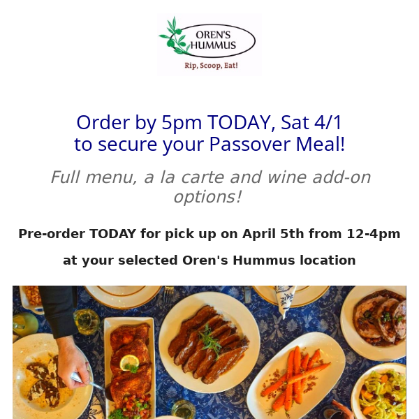 Last Chance to Order Your Passover Meals!!