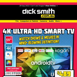 55" 4K UHD Smart TV only $489 with FREE SHIPPING^ - Save $260