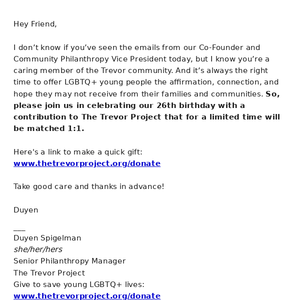 Fwd: 26 reasons to support The Trevor Project