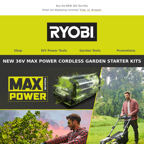 Besiddelse Site line biografi NEW IN! Great value 36V Max Power Cordless Garden Starter Kits – Just In  Time For Your Seasonal Clean-up! 💫 - Ryobi Tools UK