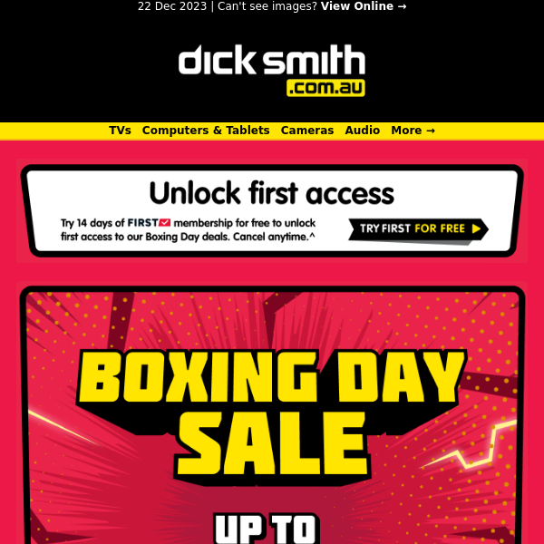 🔐 Unlock Boxing Day Sale FIRST Access & Up to 65% OFF TVs, Furniture, Whitegoods & More!