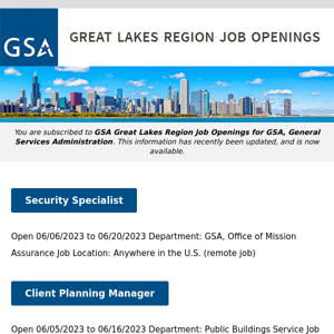 New/Current Job Opportunities in the GSA Great Lakes Region