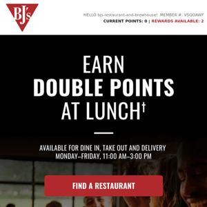 Lunch At BJ's = Faster $10 Rewards