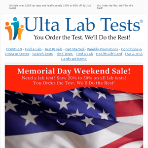 🇱🇷 Memorial Day Weekend Sale!  [SAVE 20% to 50% on ALL lab tests]