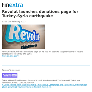 Finextra News Flash: Revolut launches donations page for Turkey-Syria earthquake