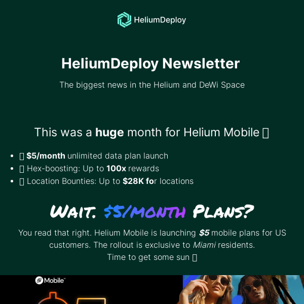 HeliumDeploy Newsletter: $5/month Helium Data Plans & 100x Rewards with Hex-Boosting. Huge update!