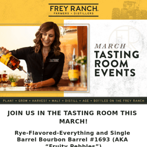 This month in the Tasting Room is Rye Flavored Everything with Telegraph Coffe AND Single Barrel Bourbon Barrel #1693. Join us!