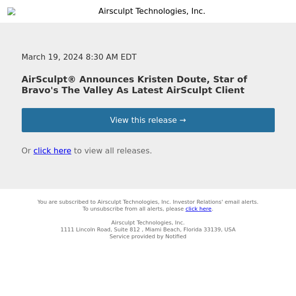AirSculpt® Announces Kristen Doute, Star of Bravo's The Valley As Latest AirSculpt Client