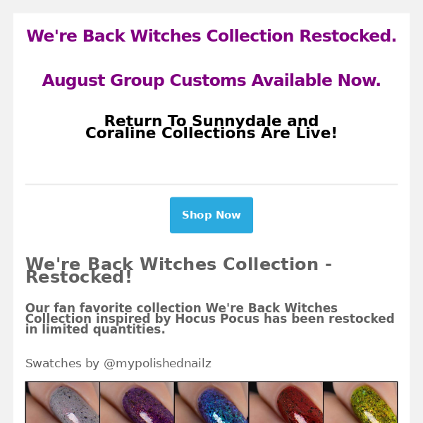We're Back Witches Restock & August Group Customs 💜🖤