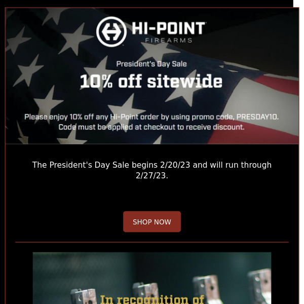 Hi-Point Firearms President's Day Sale