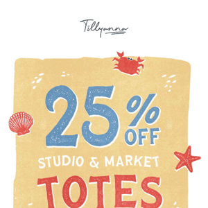 All studio & market totes now 25% off ☀️