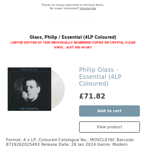 NEW! Philip Glass - Essential (4LP Coloured) - Horizons Music