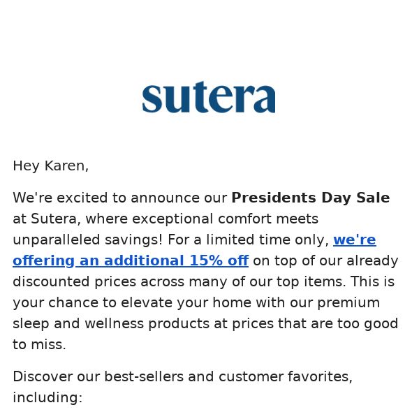 Celebrate Presidents Day with Extra Savings at Sutera!