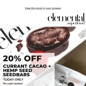 LAST DAY  - 20% OFF Currant Cacao + Hemp Seed Bar