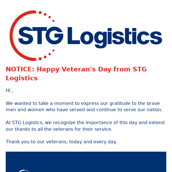 Happy Veteran's Day from STG Logistics