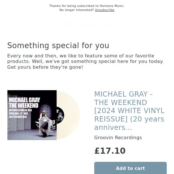 NEW! MICHAEL GRAY - THE WEEKEND [2024 WHITE VINYL REISSUE] (20 years  anniversary) - Horizons Music