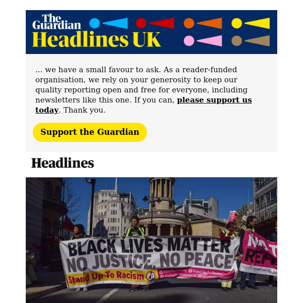 The Guardian Headlines: Britain ‘not close to being a racially just society’, finds two-year research project