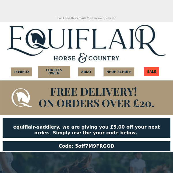 Hi Equiflair Saddlery, £5.00 off your next order!