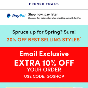 20% off best sellers + extra 10% off email exclusive