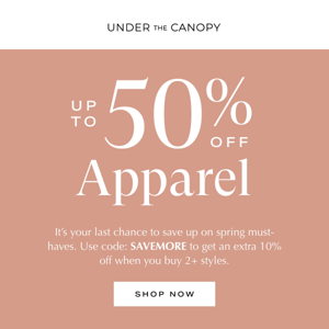 Last Day: Up to 50% Off Apparel
