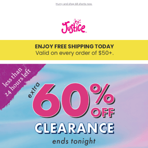 Hours Left! EXTRA 60% off clearance + sitewide savings!