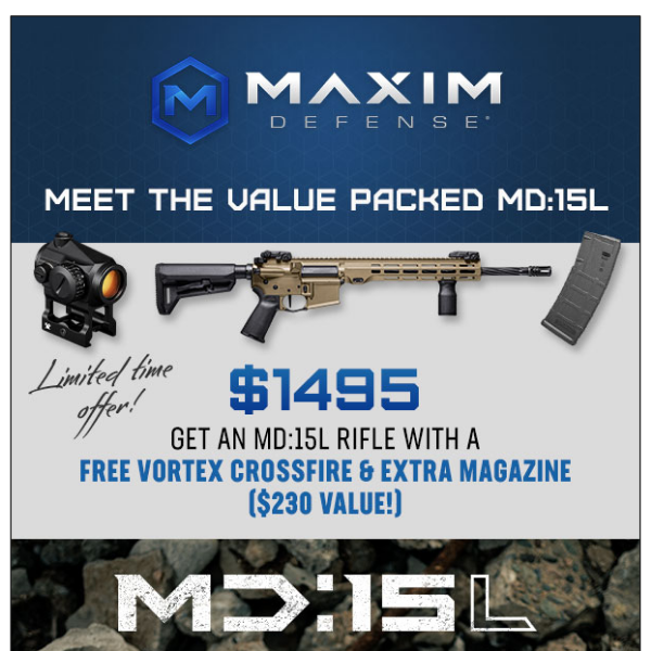 LAST CHANCE: Get a Value Packed MD:15L Rifle with Free Vortex Crossfire and Extra Magazine