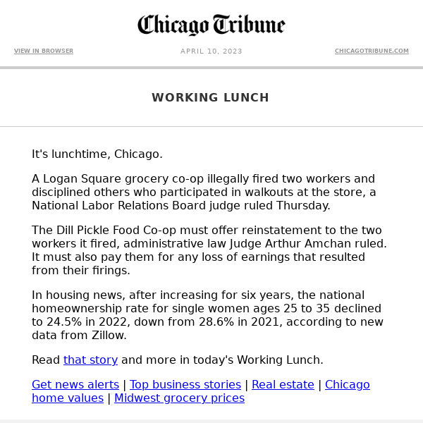 Working Lunch: NLRB judge rules against co-op | Single women's homeownership rate falls | Governors State faculty strike