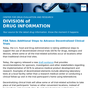 FDA Takes Additional Steps to Advance Decentralized Clinical Trials – Drug Information Update