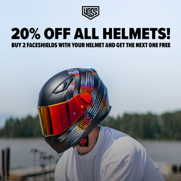 Hurry! 20% off all helmets now  + Buy 2 Faceshields get the next one for free!