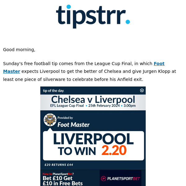 Free football tip from Sunday's biggest game of the day