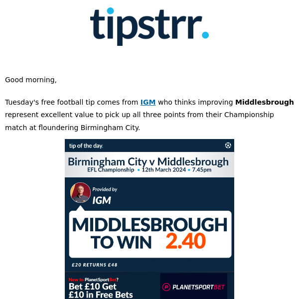 Free football tip from Tuesday's Championship action