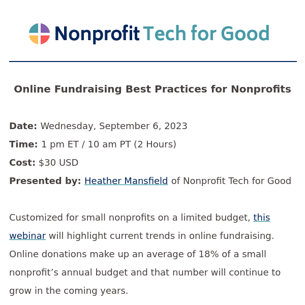 [September 6 Webinar] Online Fundraising Best Practices for Nonprofits