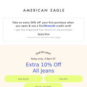 Extra 10% off ALL jeans! 3. HOURS. ONLY. ⏰