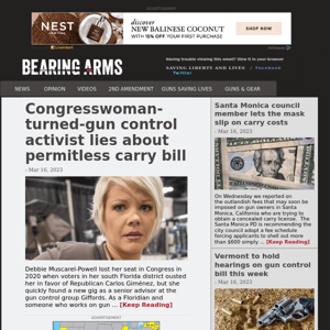 Bearing Arms - Mar 16 - Congresswoman-turned-gun control activist lies about permitless carry bill