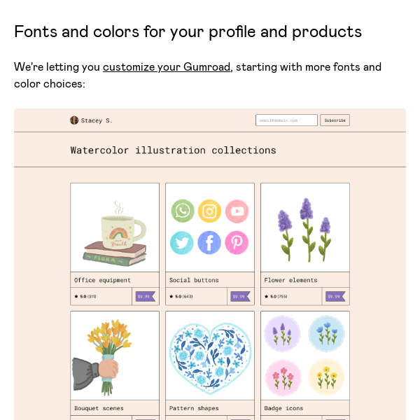 Fonts and colors for your profile and products